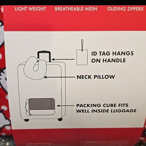Hello Kitty 3-PC Packing Cube, Neck Pillow, & ID Tag Travel Set- Red - Picture 7 of 7